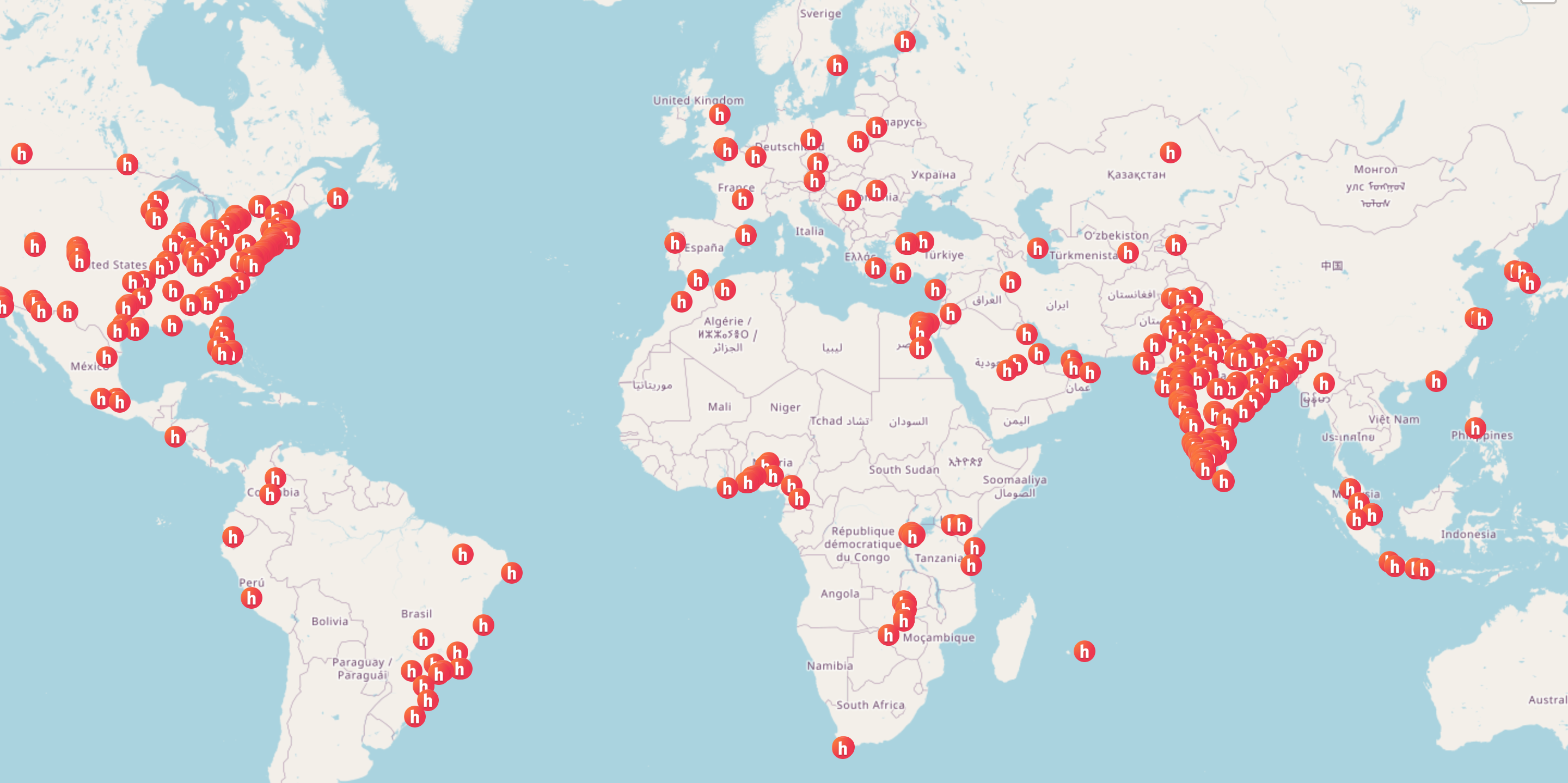 Map of Hack Clubs around the world