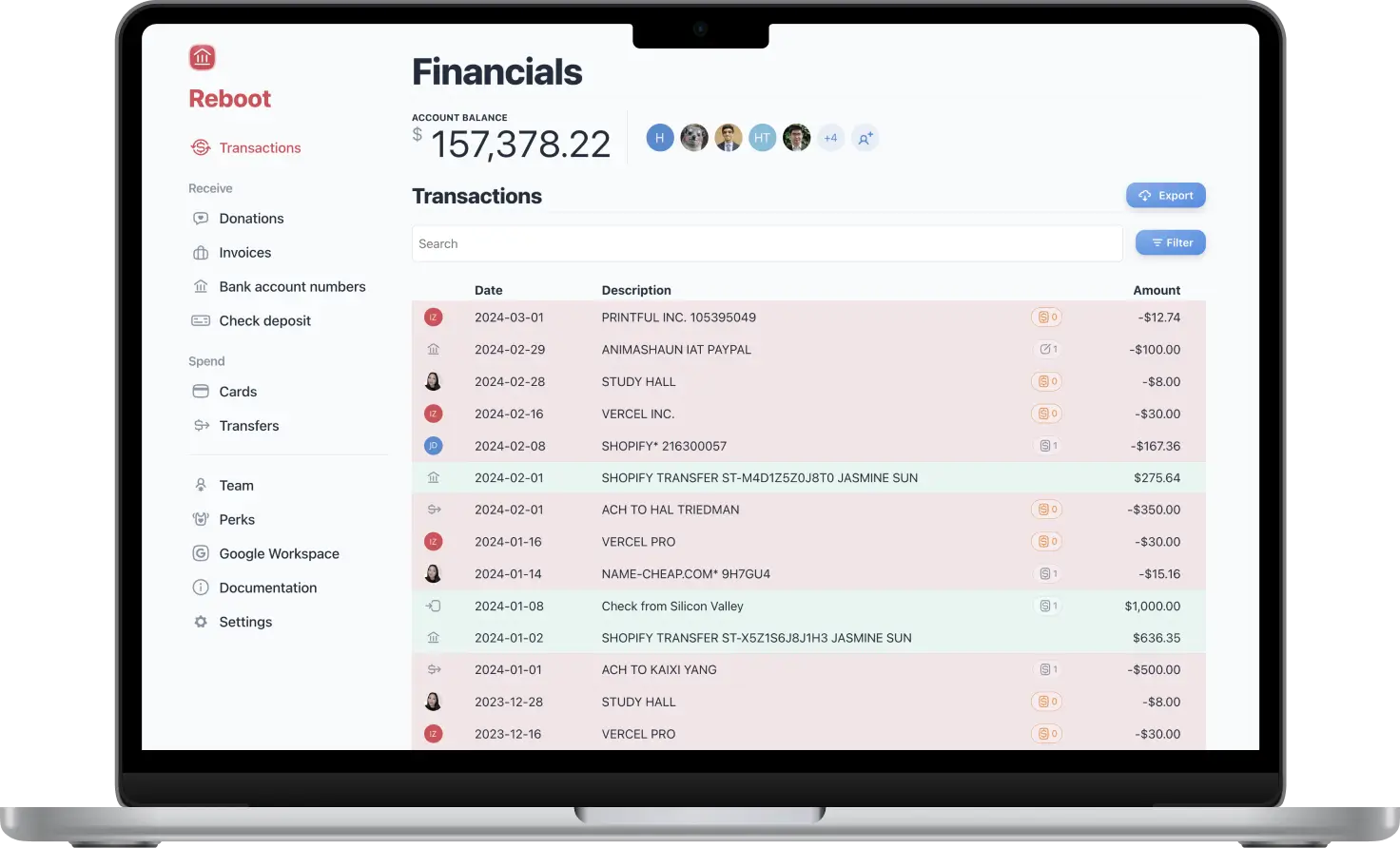 HCB dashboard shown in a laptop